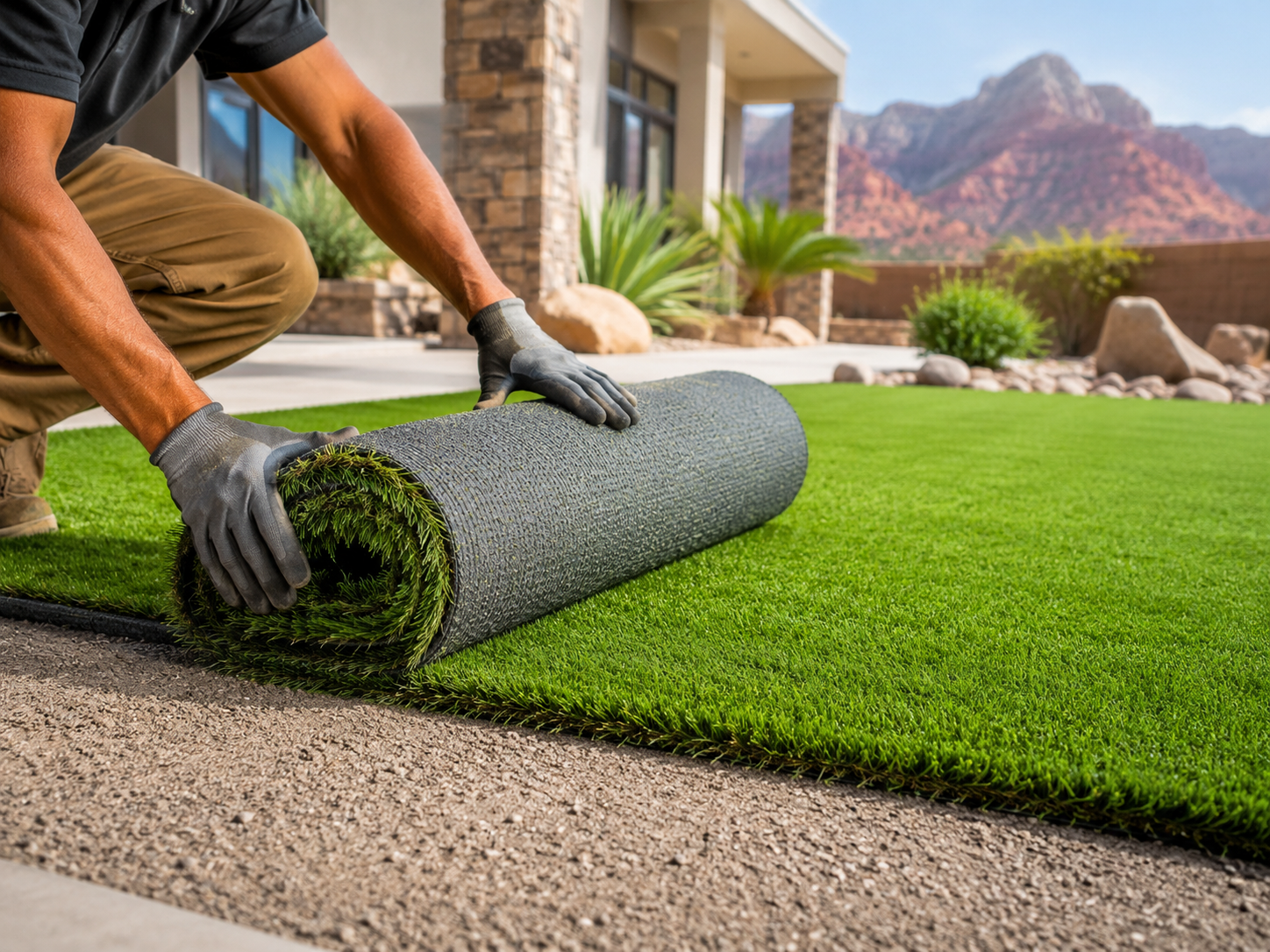 installing_artificial_grass_in_desert_yard