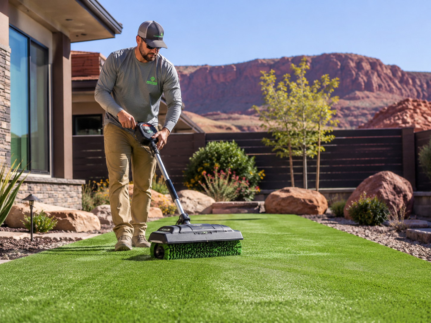 lawnovo-brushing-artificial-turf